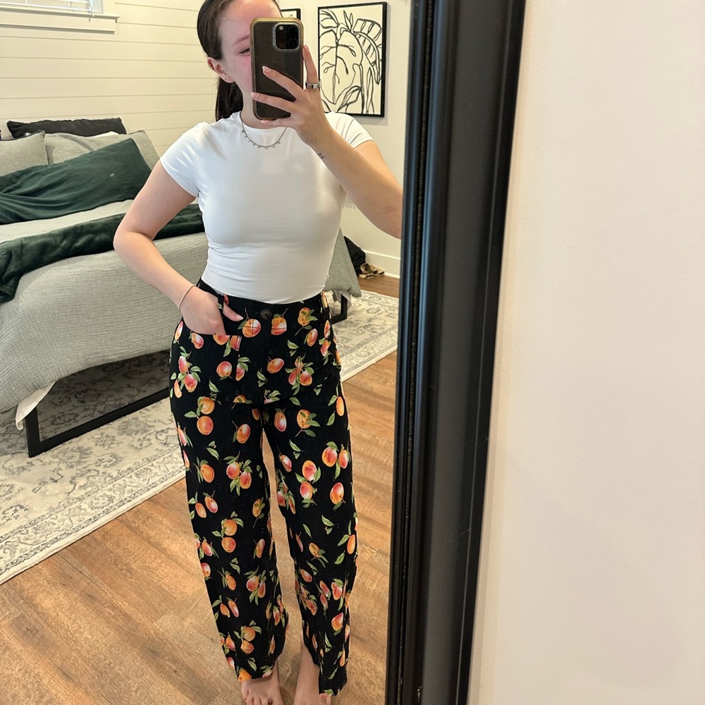 Anthropology Maeve Collette Peach-Print Wide Leg Pants